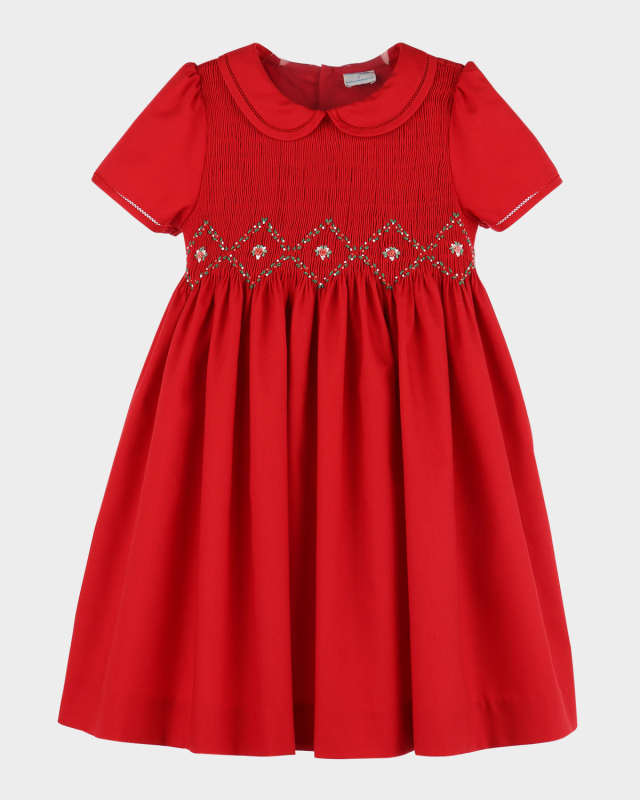 Girl's Merry & Bright Smocked Cotton Dress, Size 4T-6